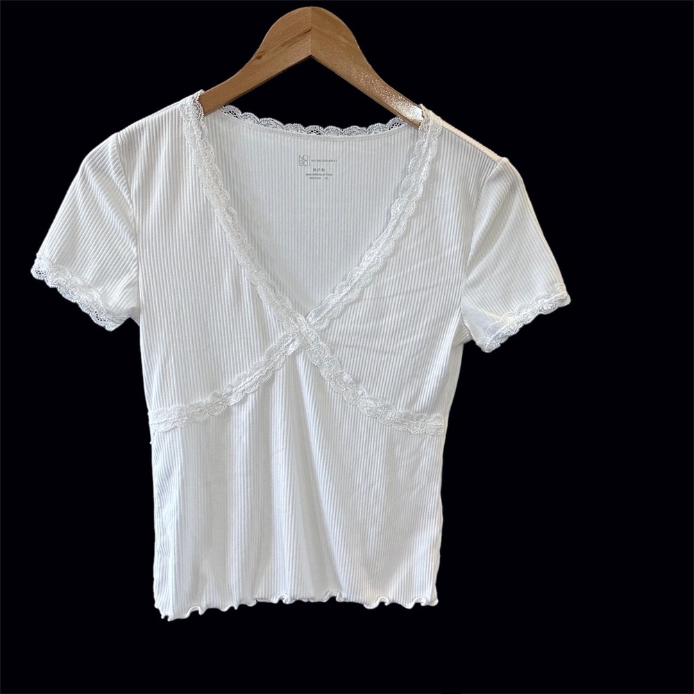 Cute White Lace Trim Blouse